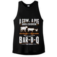 A Cow A Pig And A Chicken Walk Into A Bar B Q The End BBQ Ladies PosiCharge Tri-Blend Wicking Tank