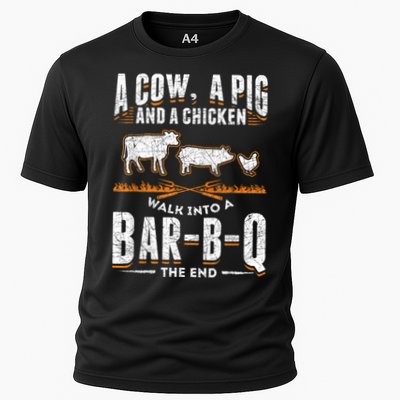 A Cow A Pig And A Chicken Walk Into A Bar B Q The End BBQ Performance Shirt
