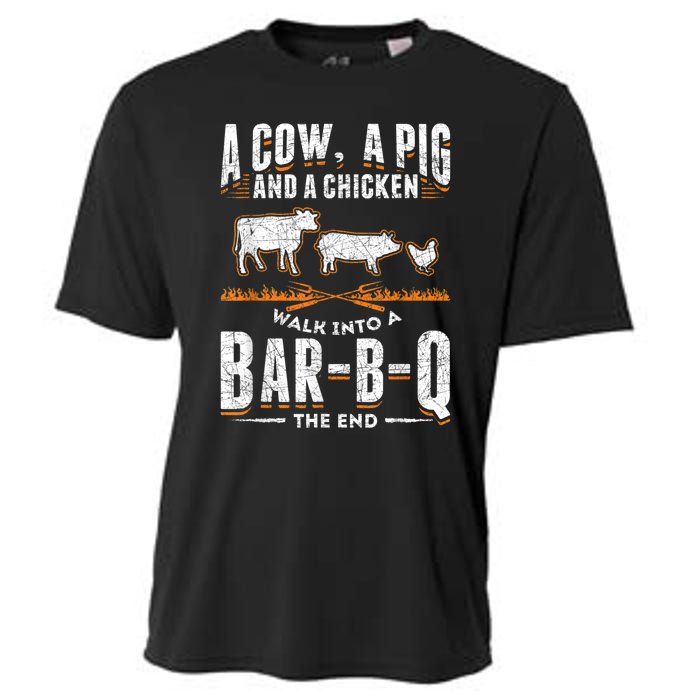 A Cow A Pig And A Chicken Walk Into A Bar B Q The End BBQ Cooling Performance Crew T-Shirt