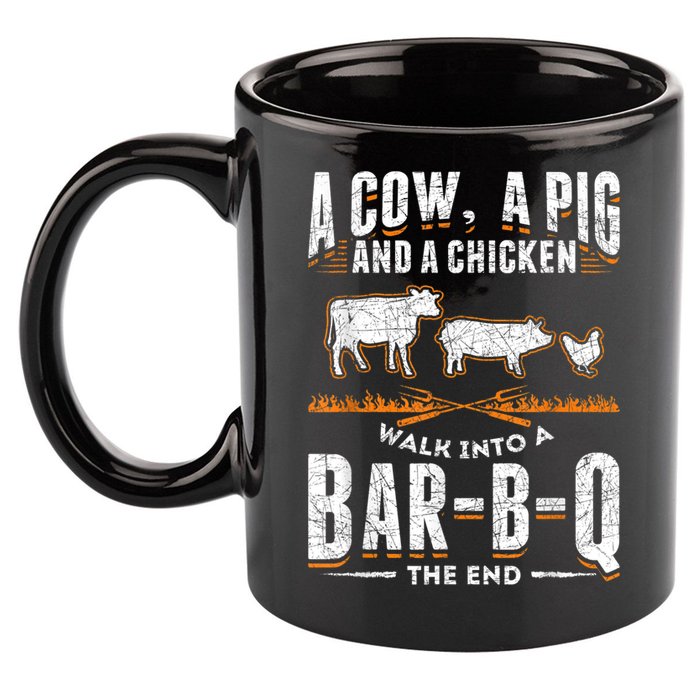 A Cow A Pig And A Chicken Walk Into A Bar B Q The End BBQ 11oz C Handle Ceramic Mug
