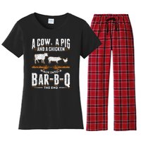 A Cow A Pig And A Chicken Walk Into A Bar B Q The End BBQ Women's Flannel Pajama Set