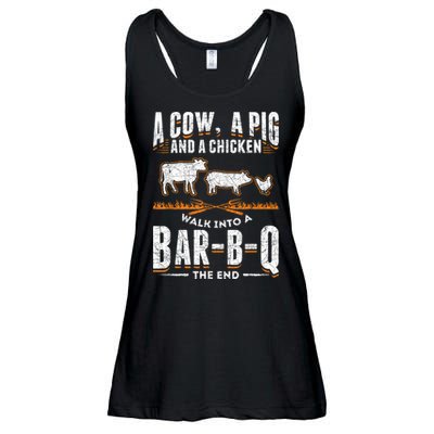 A Cow A Pig And A Chicken Walk Into A Bar B Q The End BBQ Ladies Essential Flowy Tank