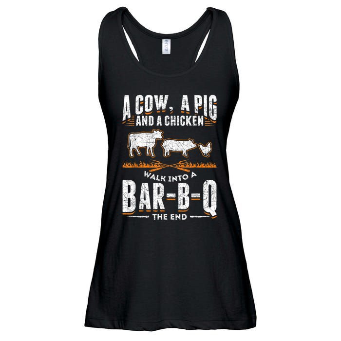 A Cow A Pig And A Chicken Walk Into A Bar B Q The End BBQ Ladies Essential Flowy Tank