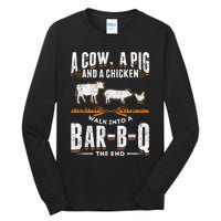 A Cow A Pig And A Chicken Walk Into A Bar B Q The End BBQ Tall Long Sleeve T-Shirt