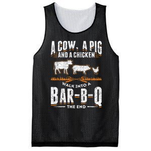 A Cow A Pig And A Chicken Walk Into A Bar B Q The End BBQ Mesh Reversible Basketball Jersey Tank