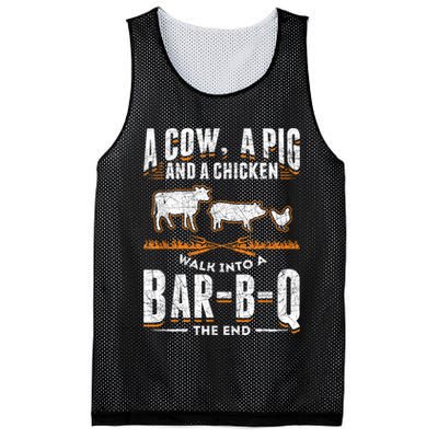 A Cow A Pig And A Chicken Walk Into A Bar B Q The End BBQ Mesh Reversible Basketball Jersey Tank