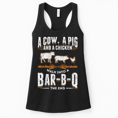 A Cow A Pig And A Chicken Walk Into A Bar B Q The End BBQ Womens Tank Top