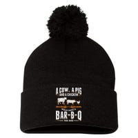 A Cow A Pig And A Chicken Walk Into A Bar B Q The End BBQ Pom Pom 12in Knit Beanie