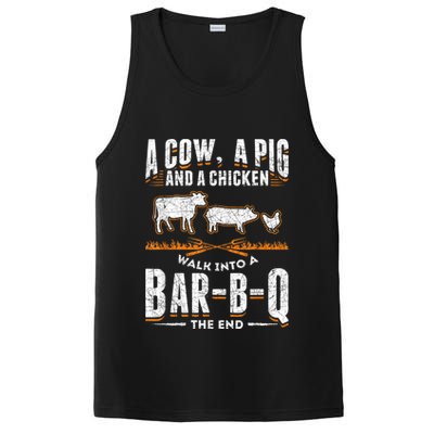 A Cow A Pig And A Chicken Walk Into A Bar B Q The End BBQ PosiCharge Competitor Tank
