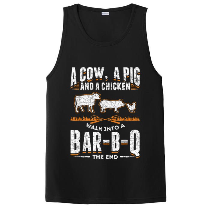 A Cow A Pig And A Chicken Walk Into A Bar B Q The End BBQ PosiCharge Competitor Tank