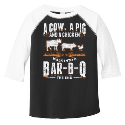 A Cow A Pig And A Chicken Walk Into A Bar B Q The End BBQ Toddler Fine Jersey T-Shirt