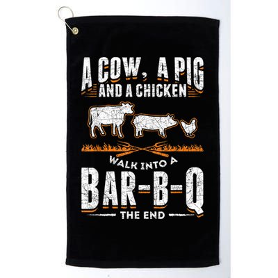 A Cow A Pig And A Chicken Walk Into A Bar B Q The End BBQ Golf Towel