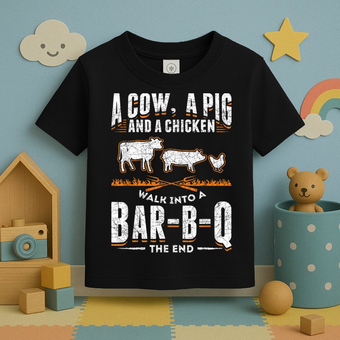 A Cow A Pig And A Chicken Walk Into A Bar B Q The End BBQ Toddler T-Shirt
