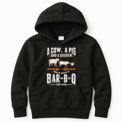 A Cow A Pig And A Chicken Walk Into A Bar B Q The End BBQ Kids Hoodie