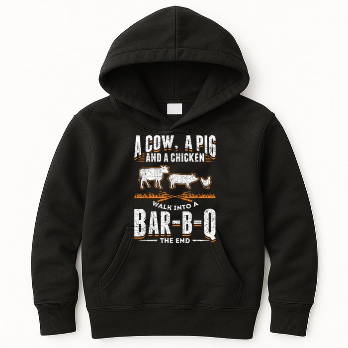 A Cow A Pig And A Chicken Walk Into A Bar B Q The End BBQ Kids Hoodie