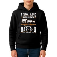 A Cow A Pig And A Chicken Walk Into A Bar B Q The End BBQ Kids Hoodie
