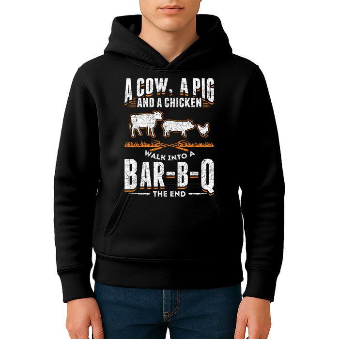A Cow A Pig And A Chicken Walk Into A Bar B Q The End BBQ Kids Hoodie