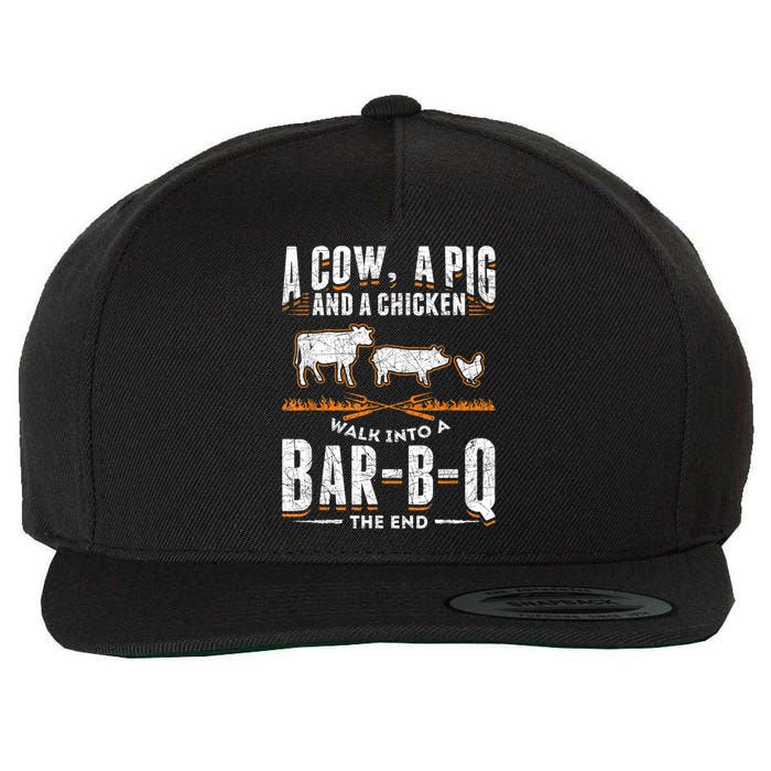 A Cow A Pig And A Chicken Walk Into A Bar B Q The End BBQ Wool Snapback Cap