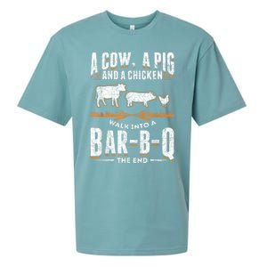 A Cow A Pig And A Chicken Walk Into A Bar B Q The End BBQ Sueded Cloud Jersey T-Shirt