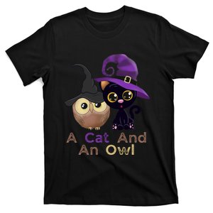 A Cat And An Owl Funny Halloween Cat Owl T-Shirt