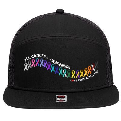 All Cancers Awareness All Cancer Matters Cancer Ribbons Gift 7 Panel Mesh Trucker Snapback Hat