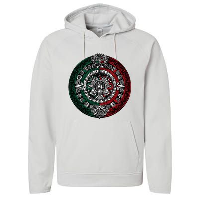 Aztec Calendar Azteca Sun Stone Mexico Flag Performance Fleece Hoodie