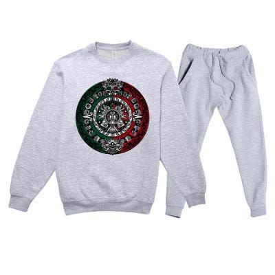 Aztec Calendar Azteca Sun Stone Mexico Flag Premium Crewneck Sweatsuit Set