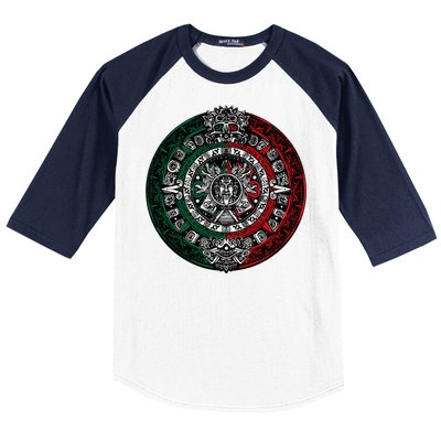 Aztec Calendar Azteca Sun Stone Mexico Flag Baseball Sleeve Shirt