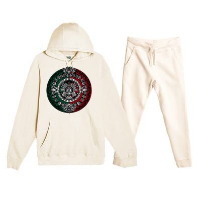 Aztec Calendar Azteca Sun Stone Mexico Flag Premium Hooded Sweatsuit Set