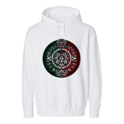 Aztec Calendar Azteca Sun Stone Mexico Flag Garment-Dyed Fleece Hoodie