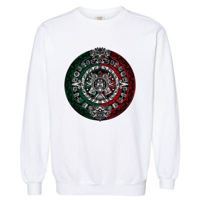 Aztec Calendar Azteca Sun Stone Mexico Flag Garment-Dyed Sweatshirt