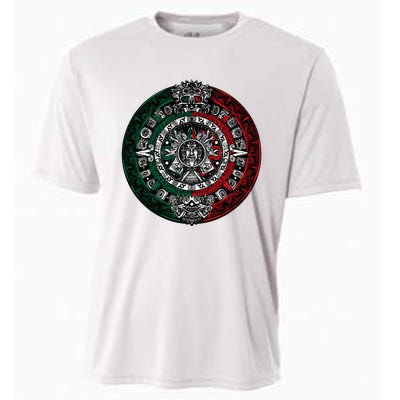 Aztec Calendar Azteca Sun Stone Mexico Flag Cooling Performance Crew T-Shirt