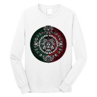 Aztec Calendar Azteca Sun Stone Mexico Flag Long Sleeve Shirt