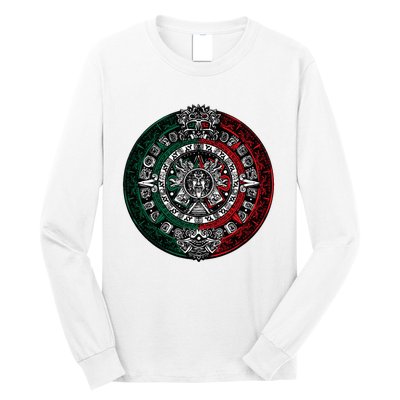 Aztec Calendar Azteca Sun Stone Mexico Flag Long Sleeve Shirt