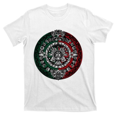 Aztec Calendar Azteca Sun Stone Mexico Flag T-Shirt