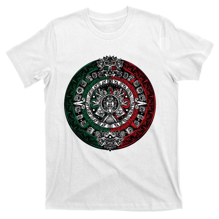 Aztec Calendar Azteca Sun Stone Mexico Flag T-Shirt