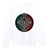 Aztec Calendar Azteca Sun Stone Mexico Flag Premium Crewneck Sweatshirt