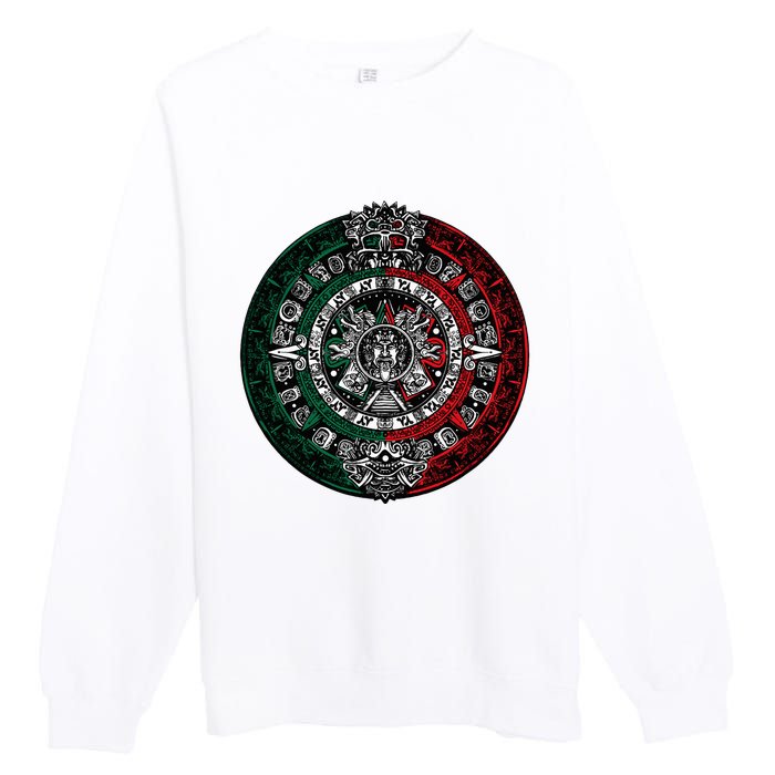 Aztec Calendar Azteca Sun Stone Mexico Flag Premium Crewneck Sweatshirt