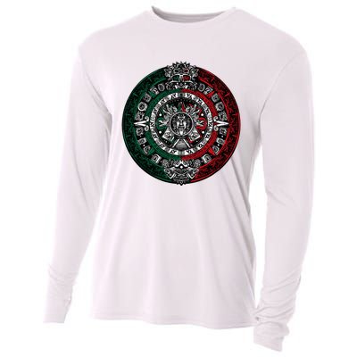 Aztec Calendar Azteca Sun Stone Mexico Flag Cooling Performance Long Sleeve Crew