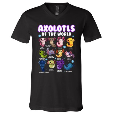 Axolotl Cute Axolotls Animals Of The World Herpetology V-Neck T-Shirt