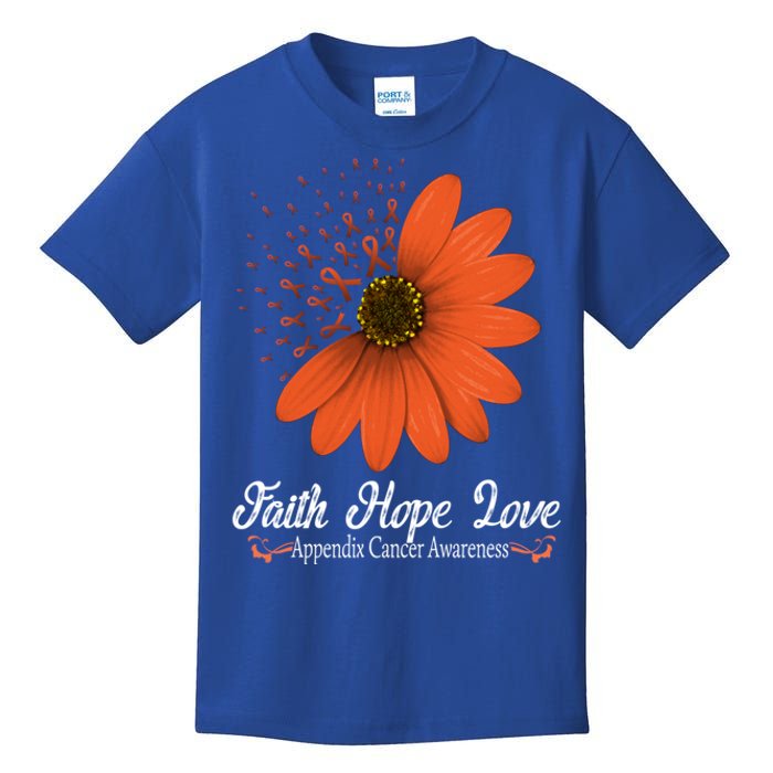 Apendix Cancer Awareness Faith Hope Love Amber Ribbon Gift Kids T-Shirt