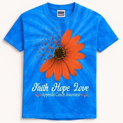 Apendix Cancer Awareness Faith Hope Love Amber Ribbon Gift Kids Tie-Dye T-Shirt