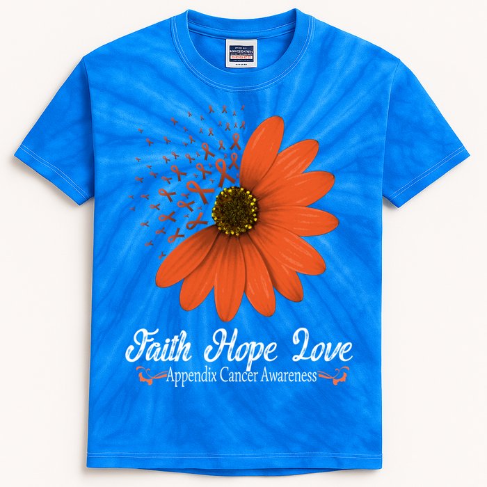 Apendix Cancer Awareness Faith Hope Love Amber Ribbon Gift Kids Tie-Dye T-Shirt