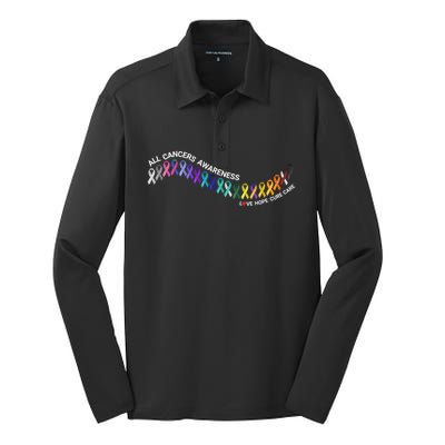 All Cancers Awareness All Cancer Matters Cancer Ribbons Gift Silk Touch Performance Long Sleeve Polo