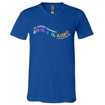 All Cancers Awareness All Cancer Matters Cancer Ribbons Gift V-Neck T-Shirt