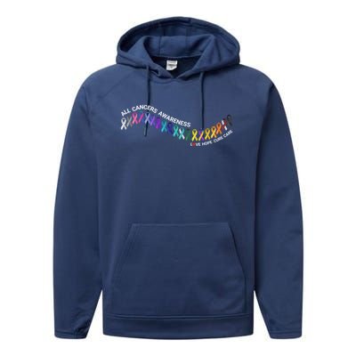 All Cancers Awareness All Cancer Matters Cancer Ribbons Gift Performance Fleece Hoodie