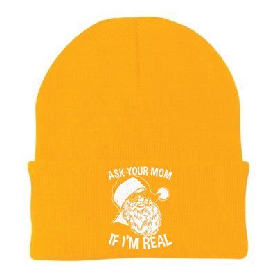 Adult Christmas Ask Your Mom If I'm Real Santa Claus Knit Cap Winter Beanie