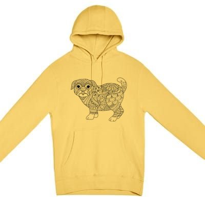 Adult Coloring Book Style Pug S Coloring Funny Gift Premium Pullover Hoodie