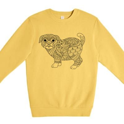 Adult Coloring Book Style Pug S Coloring Funny Gift Premium Crewneck Sweatshirt