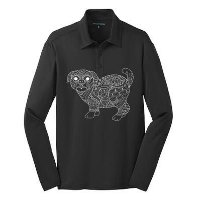 Adult Coloring Book Style Pug S Coloring Funny Gift Silk Touch Performance Long Sleeve Polo